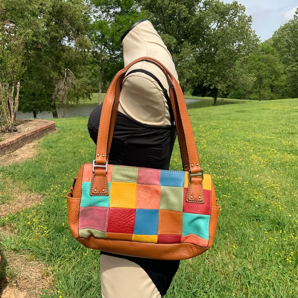 Fossil Multicolor Patchwork Leather Shoulder Bag … - image 3